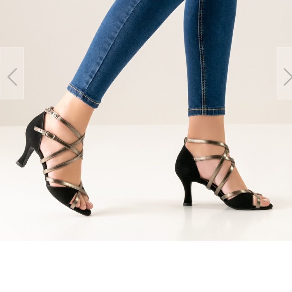 NWOB Werner Kern Dance Shoes Eva Black/Antique Suede /Leather 3” Heels US 10,5